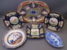 A STAFFORDSHIRE POTTERY PARCEL (6) including an oblong rounded platter by Wedgwood, rust, fan and