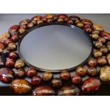 ULTRA STYLISH MODERN CIRCULAR WALL MIRROR with decorative high gloss pebble type surround, 83cms D