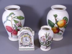 PORTMEIRION POMONA BALUSTER VASES (2), 26cms H, a Botanic Garden vase and mantel clock