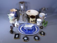 SADLER TANKARDS 'THE ANCHOR' & 'THE WHEATSHEAF', Blue & White base condiment set and an assortment