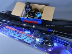 FLADEN BEACHCASTER ROD & REEL COMBO in retail packing, A 'Rebel 12ft Compost Construction Beach' rod
