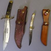 TWO HUNTING KNIVES both legendary dated 1897 with Malcberry Sheffield blades, the larger being