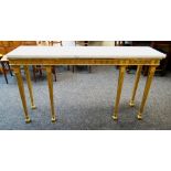 MODERN CLASSICAL REVIVAL STYLE GILTWOOD & COMPOSITION CONSOLE TABLE, with marble top, 150 x 38 x 82