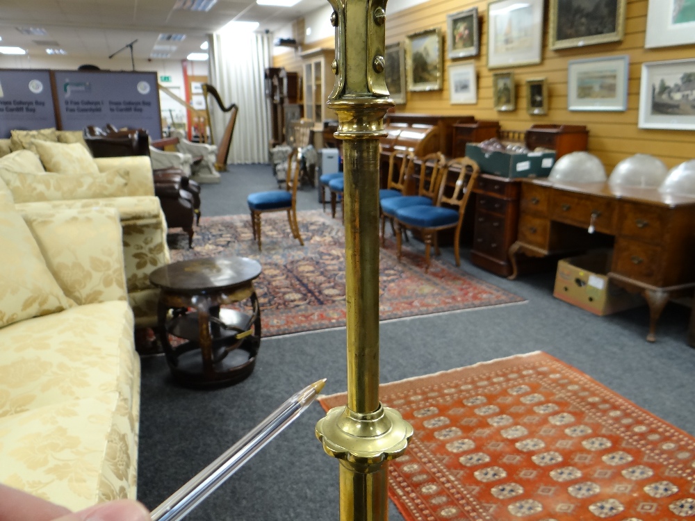 ARTS & CRAFTS BRASS AND COPPER STANDARD OIL LAMP, with foliate decorated tripod base and column, - Image 14 of 20