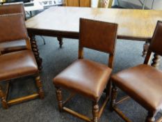 VICTORIAN OAK EXTENDING DINING TABLE moulded edge, on barley-twist legs, castors, 181 x 106cms