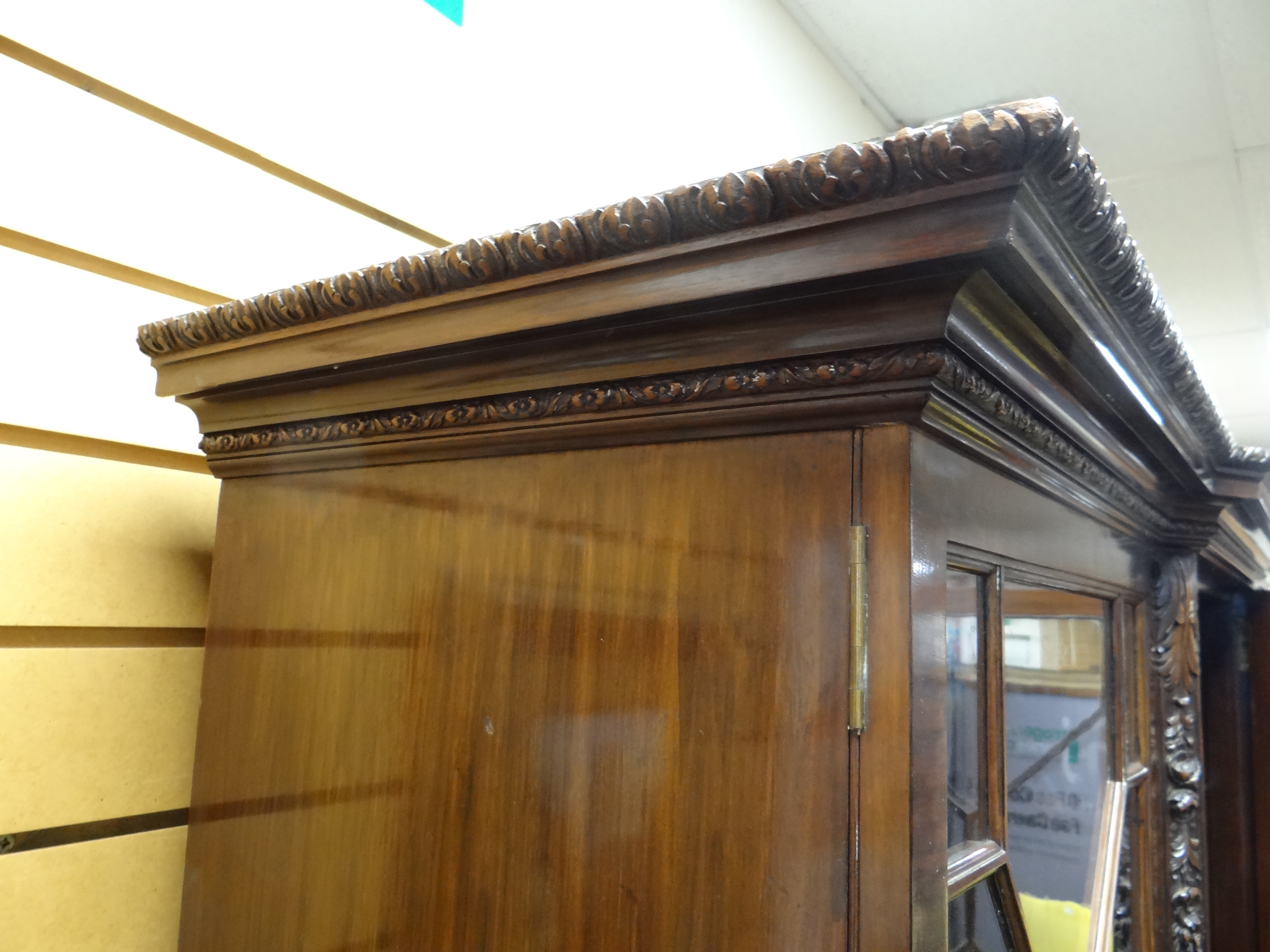 FINE WARING & GILLOW MAHOGANY BREAKFRONT BOOKCASE, foliate carved cavetto cornice above astragal - Image 11 of 31