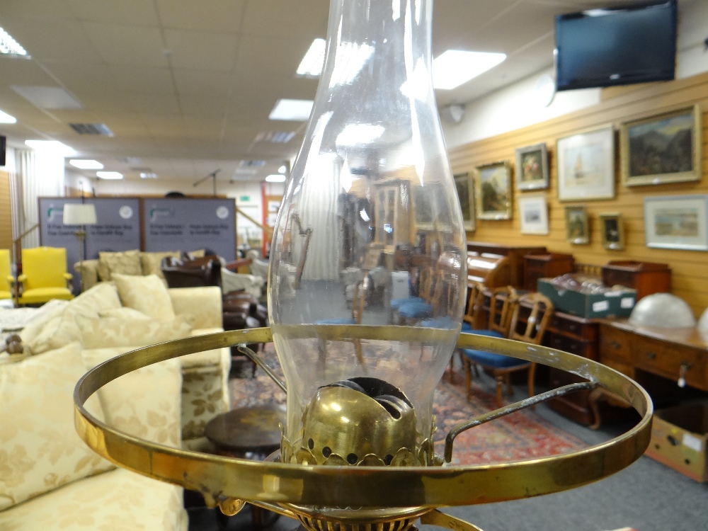 ARTS & CRAFTS BRASS AND COPPER STANDARD OIL LAMP, with foliate decorated tripod base and column, - Image 19 of 20