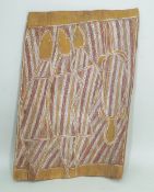 UNKNOWN ARNHEM LAND ABORIGINAL ARTIST, c. 1950s, natural earth pigments on eucalyptus bark - fresh