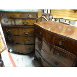 GEORGIAN-STYLE MAHOGANY BOW FRONT SIX-DRAWER CHEST, 103cms high and a similar serpentine fronted