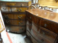 GEORGIAN-STYLE MAHOGANY BOW FRONT SIX-DRAWER CHEST, 103cms high and a similar serpentine fronted