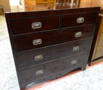 19TH CENTURY MAHOGANY & EBONY STRUNG CHEST, fitted two short and three graduated long drawers,