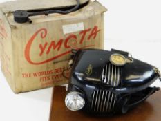 RARE VINTAGE CYMOTA MARK V CYCLE MOTOR, c. 1950s, black with chrome grille detailing and gilt