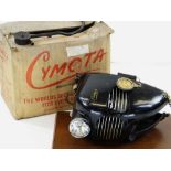 RARE VINTAGE CYMOTA MARK V CYCLE MOTOR, c. 1950s, black with chrome grille detailing and gilt