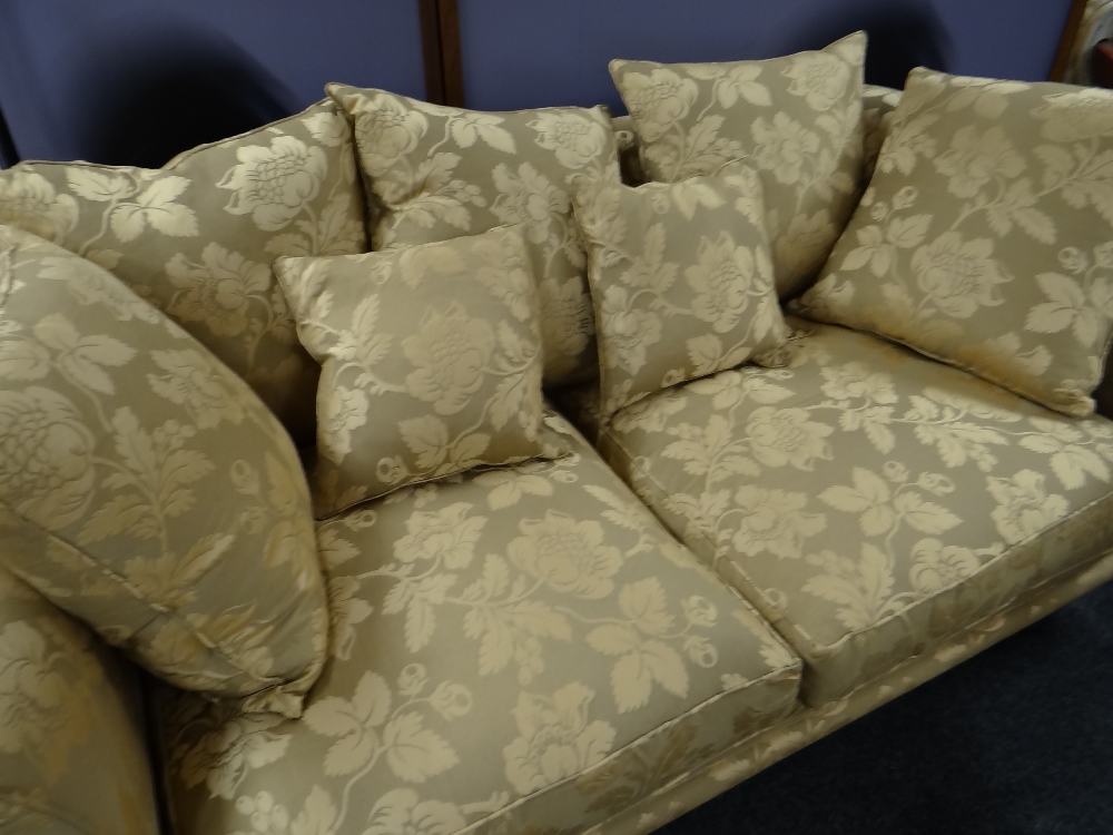 DAVID GUNDRY MEDIUM SOFA, 'Amalfi' model, in dark gold floral damask fabric, 205 x 101 x 81cms - Image 5 of 25