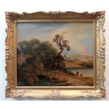 20TH CENTURY SCHOOL oil on canvas - early 19th Century figures in an Arcadian landscape, 49 x