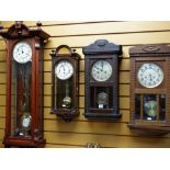 FOUR VARIOUS 20TH CENTURY WALL CLOCKS including a German Vienna-style wall clock with grid iron