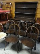 ERCOL DARK STAINED ELM SMALL DRESSER, set of six Ercol dark stained Windsor chairs similar (7)
