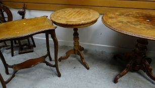 THREE OCCASIONAL TABLES including a walnut tripod games table, small Victorian oval centre table and