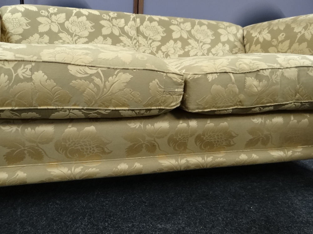 DAVID GUNDRY MEDIUM SOFA, 'Amalfi' model, in dark gold floral damask fabric, 205 x 101 x 81cms - Image 6 of 25