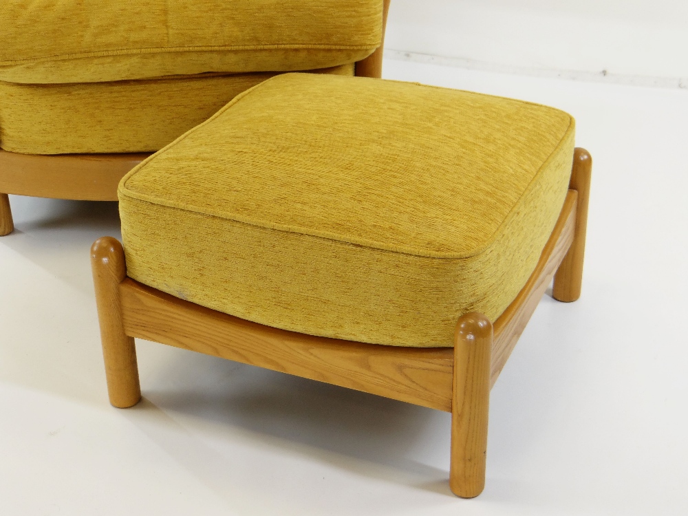 ERCOL LIGHT ELM 'RENAISSANCE' SUITE, comprising two seater settee 132cms wide, armchair and stool, - Image 6 of 18