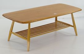 ERCOL GOLDEN ELM RECTANGULAR COFFEE TABLE with spindle under tier, 105 x 46cms COLLECTING ITEMS