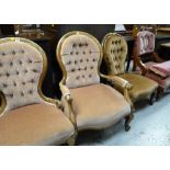 THREE VICTORIAN-STYLE STAINED BEECH BALLOON BACK NURSING CHAIRS and a late Victorian walnut chair
