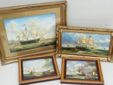 20TH CENTURY SCHOOL oils on board - early 19th Century ship of the line preparing to sail, 29 x