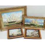 20TH CENTURY SCHOOL oils on board - early 19th Century ship of the line preparing to sail, 29 x