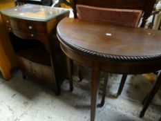 SMALL WALNUT REGENCY-STYLE BOWFRONT CABINET with drawers and cupboards, 77cms high and a 19th