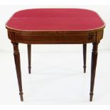GEORGE III MAHOGANY ROSEWOOD CROSSBANDED AND BOXWOOD STRUNG CARD TABLE, of D-form with double gate