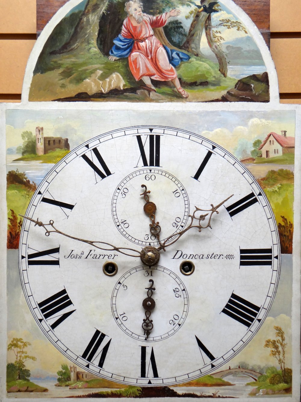 19TH CENTURY YORKSHIRE MAHOGANY 8-DAY LONGCASE CLOCK, Joshua Farrer of Doncaster, flat top hood with