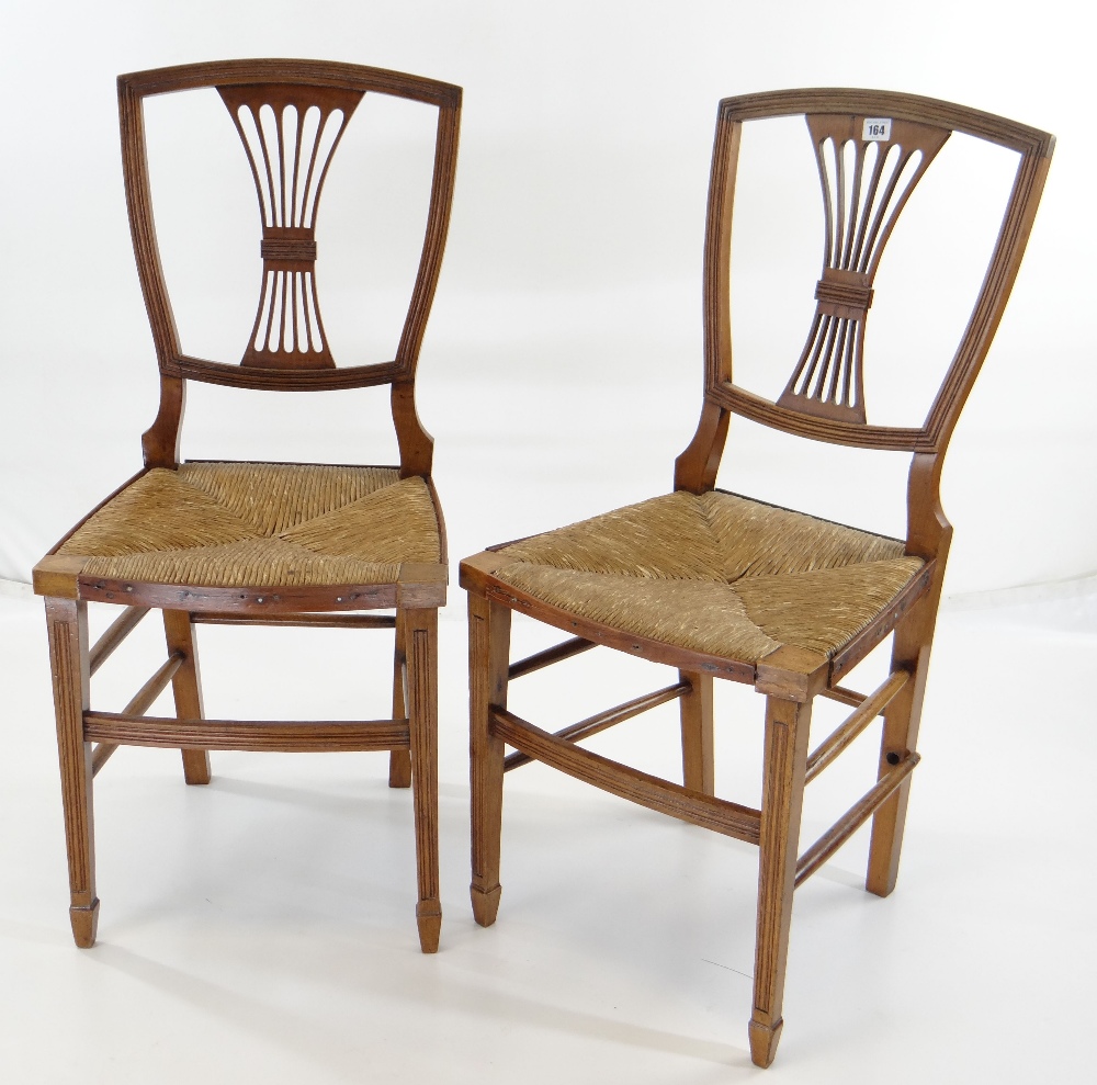 SET OF SIX STYLISH WALNUT & RUSH SEATED DINING CHAIRS with squared backs and pierced vase splats, - Image 2 of 16