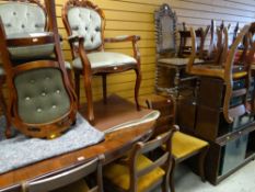 ASSORTED FURNITURE comprising Italian walnut marquetry oval dining table, set of six continental