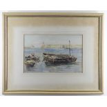 JOHN GUTTERIDGE SYKES (1861-1925) watercolour - small boats in a harbour, signed, 19 x 29cms