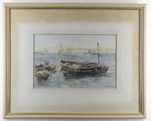 JOHN GUTTERIDGE SYKES (1861-1925) watercolour - small boats in a harbour, signed, 19 x 29cms