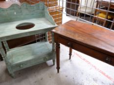 VICTORIAN MAHOGANY SIDE TABLE & MODERN GREEN PAINTED WASH STAND (2) Condition Report: side table