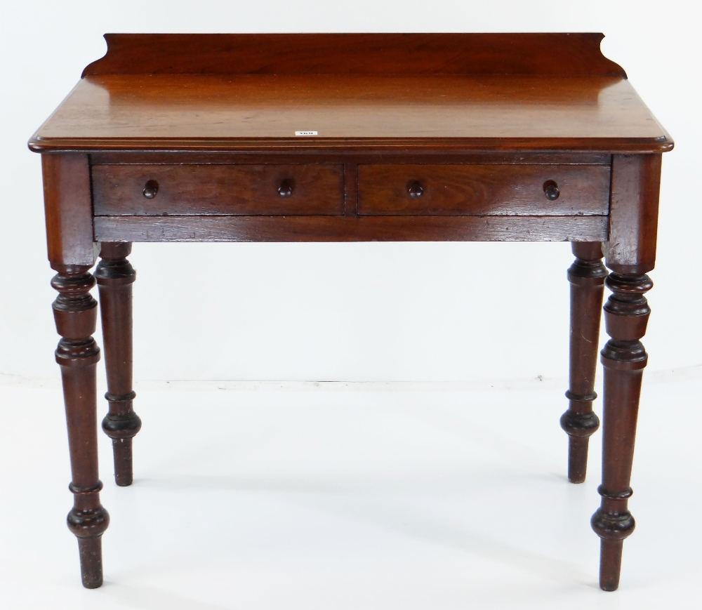19TH CENTURY WALNUT SIDE TABLE, moulded top with stage back, fitted two frieze drawers raised on