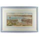 DOUGLAS HOUZEN PINDER (1886-1949) watercolour - Newquay Harbour, signed, 20 x 37cms COLLECTING ITEMS