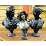 THREE MODERN REPRODUCTION COMPOSITION BUSTS, comprising classical style busts of Diana of Versaille