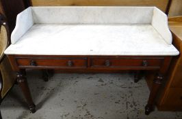 VICTORIAN WALNUT & MARBLE WASH STAND with stage back and moulded top, two frieze drawers, tapering