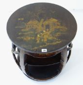 CHINESE HARDWOOD BARREL GARDEN SEAT converted to an occasional table with later japanned top and