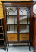 EDWARDIAN MAHOGANY & MARQUETRY DISPLAY CABINET with inlaid frieze, astragal glazed and marquetry