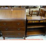 REPRODUCTION GEORGIAN-STYLE TEAK BUREAU & REPRODUCTION MAHOGANY SIDE CABINET (2) COLLECTING ITEMS