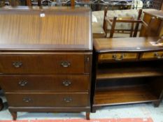 REPRODUCTION GEORGIAN-STYLE TEAK BUREAU & REPRODUCTION MAHOGANY SIDE CABINET (2) COLLECTING ITEMS