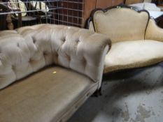 TWO SETTEES comprising a Victorian walnut Chesterfield sofa and Edwardian mahogany canape (2)