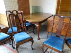 EDWARDIAN & MAHOGANY DRAWER LEAF DINING TABLE together with set of eight stained beech Queen Anne-