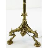 STYLISH GILT BRONZE POMPEII-REVIVAL STANDARD LAMP, leaf and diaper cast circular top with four