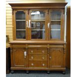 LATE 19TH CENTURY LIGHT OAK CABINET DRESSER, ogee cornice and pollard oak frieze above triple glazed