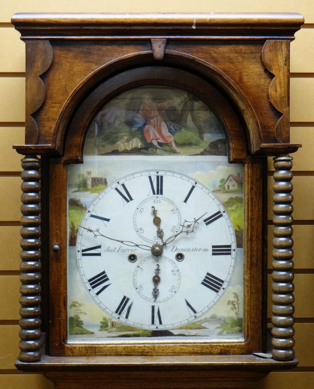 19TH CENTURY YORKSHIRE MAHOGANY 8-DAY LONGCASE CLOCK, Joshua Farrer of Doncaster, flat top hood with - Image 2 of 3