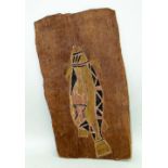 UNKNOWN ARNHEM LAND ABORIGINAL ARTIST, c. 1950s, natural earth pigments on eucalyptus bark -